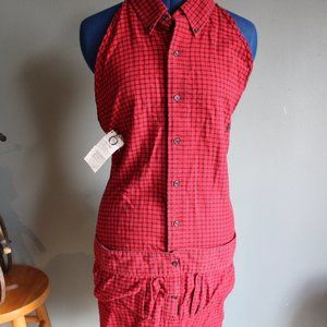 Red/Black Plaid Button Front Boyfriend Apron ~OS~